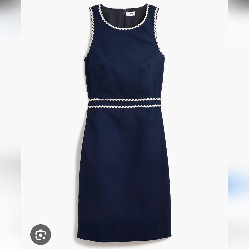 Navy Blue Sleeveless Dress with White Trim